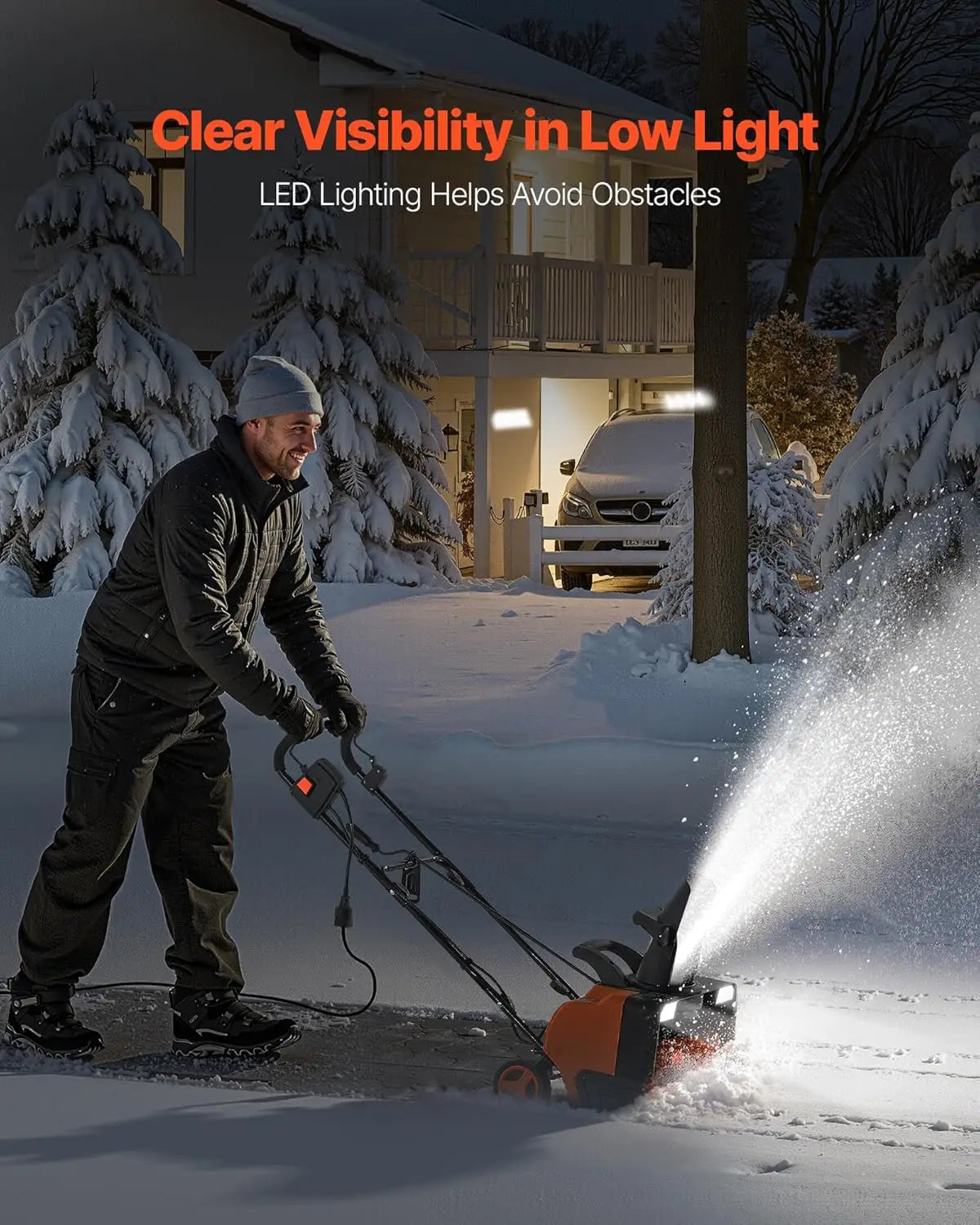 20-Inch Electric Snow Blower with LED Lights Adjustable Chute for Driveway and Sidewalk