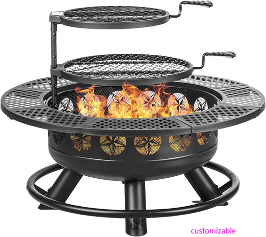 36 Inch Fire Pit with 2 Cooking Grills,Outdoor Wood Burning