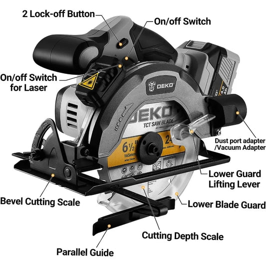 20V Cordless Circular Saw with 6-1/2-Inch Blade and 4500 RPM Motor Includes 2 x 4.0Ah Batteries and Charger Ideal for O