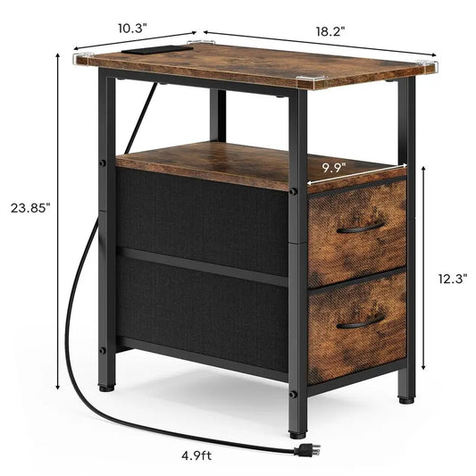End Table with Charging Station Set of 2, Narrow Side Table, 23.8 Tal