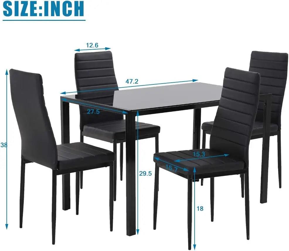 5-Piece Dining Table Set, Space-Saving Design , Faux Leather