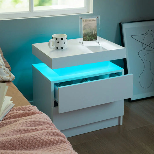 Cubehom Nightstand Set of 2 LED with 2 Drawers,Night Stand