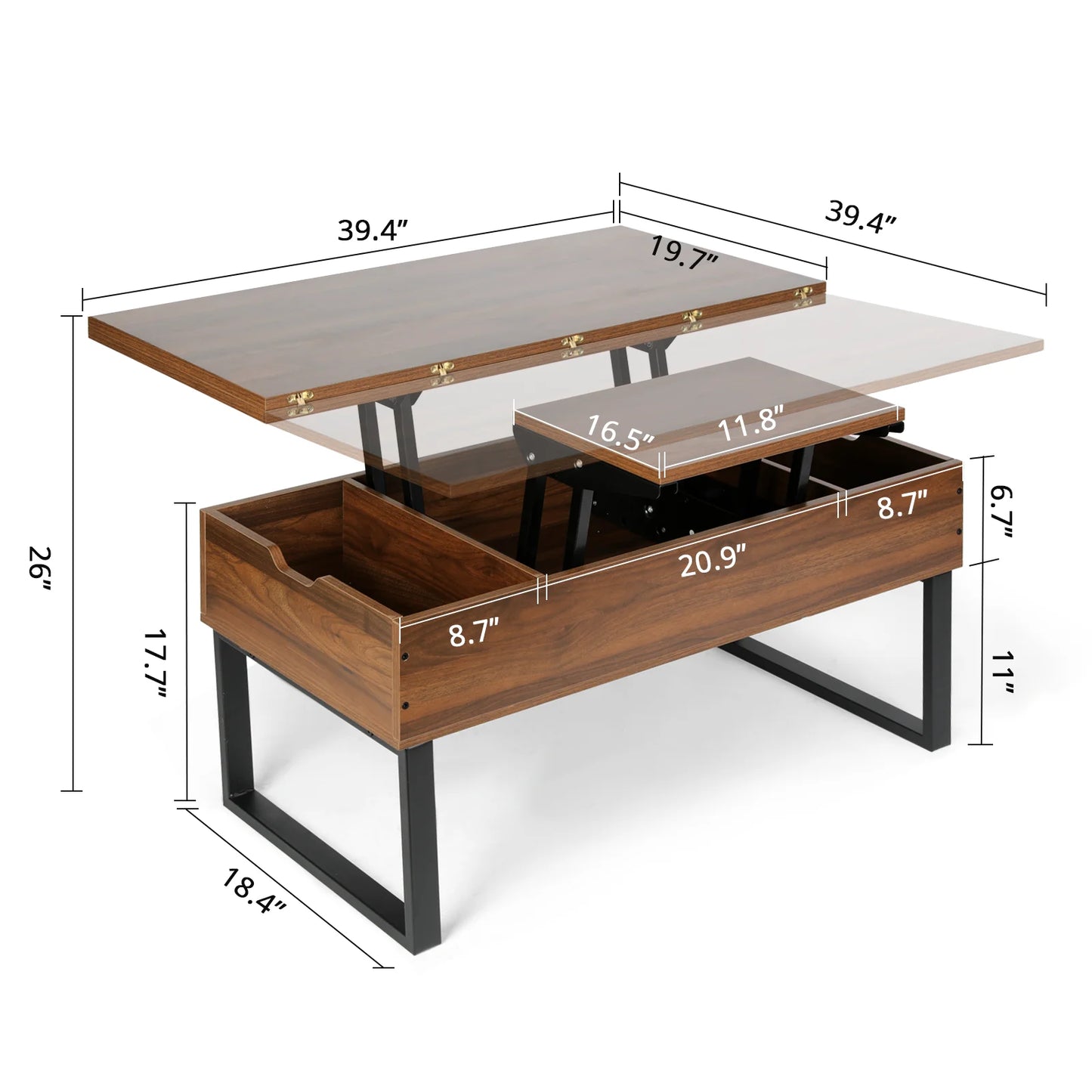 VOWNER Lift Top Coffee Table, 3 in 1 Multi-Function with Hidden Compartment