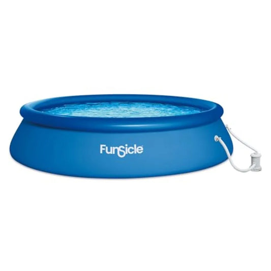 10 Foot x 30 Inch Quickset Round Inflatable Ring Top Above Ground Swimming Pool Set with Pump and Type I Cartridge Filt