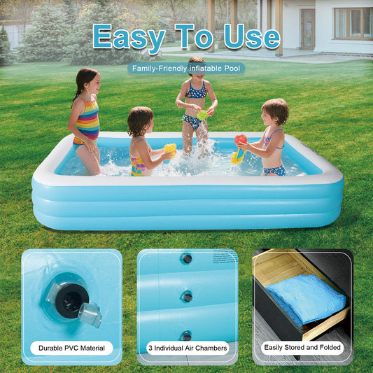 Inflatable swimming Pool for Kids and Adults,120" X 72" X 22"