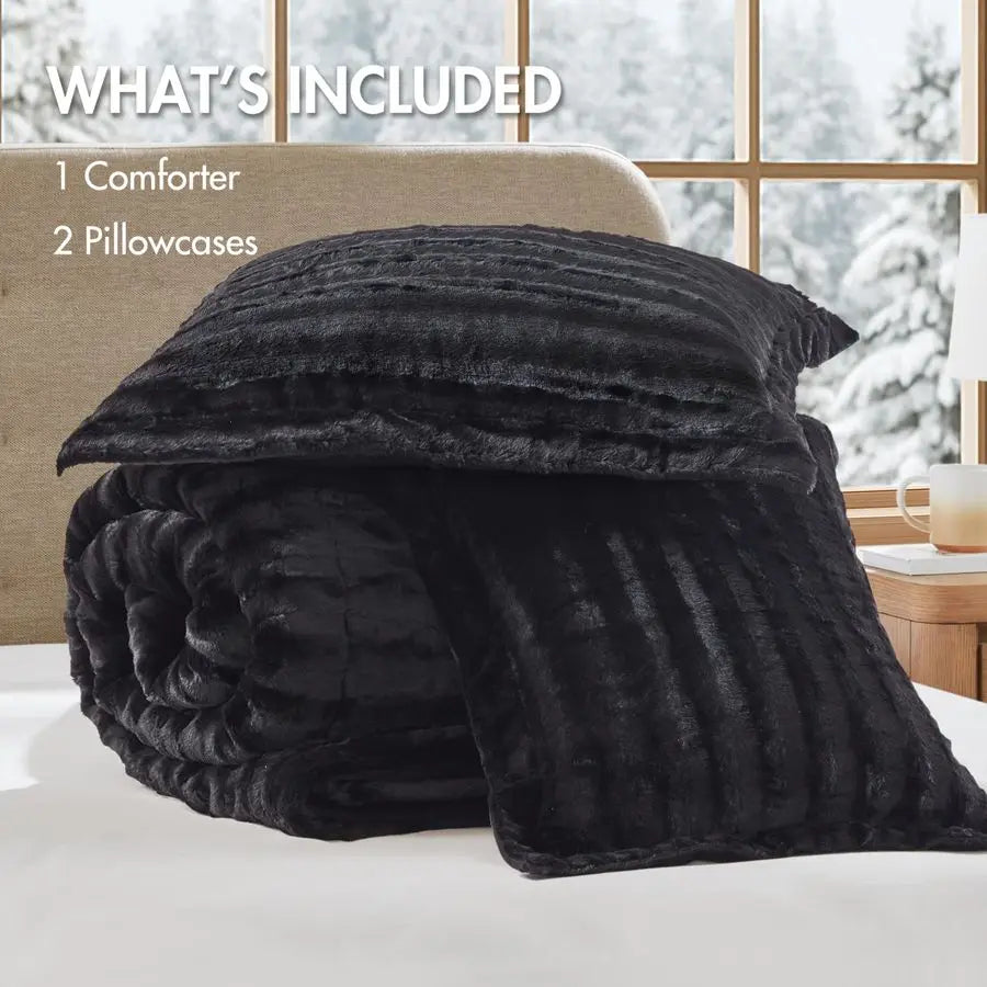 Faux Fur Reversible Comforter Set, Down  with Matching Shams,