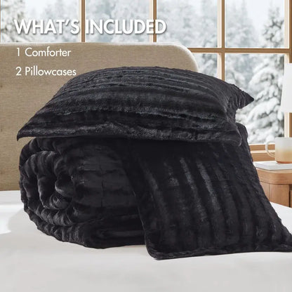 Faux Fur Reversible Comforter Set, Down  with Matching Shams,