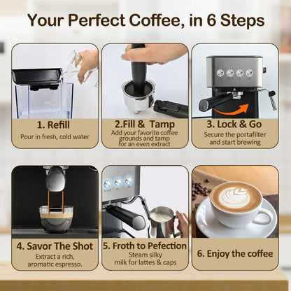DutchesHomeLiving 20 bar espresso machine with milk frother stainless steel