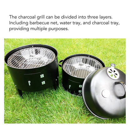 Vertical Charcoal Smoker 3 in 1 3 Layer Grill Barbecue with Thermometer