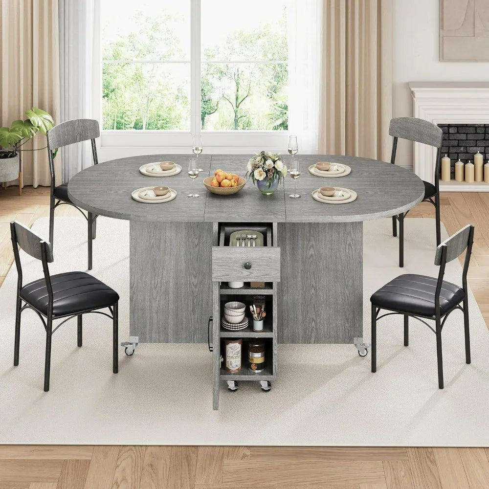 Compact 5-Piece Folding Dining Set for 4 People:
