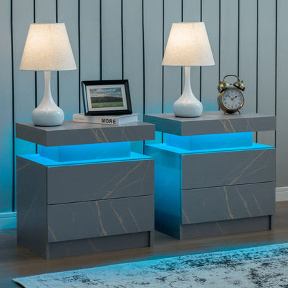 Cubehom Nightstand Set of 2 LED  with 2 Drawers,Night Stand