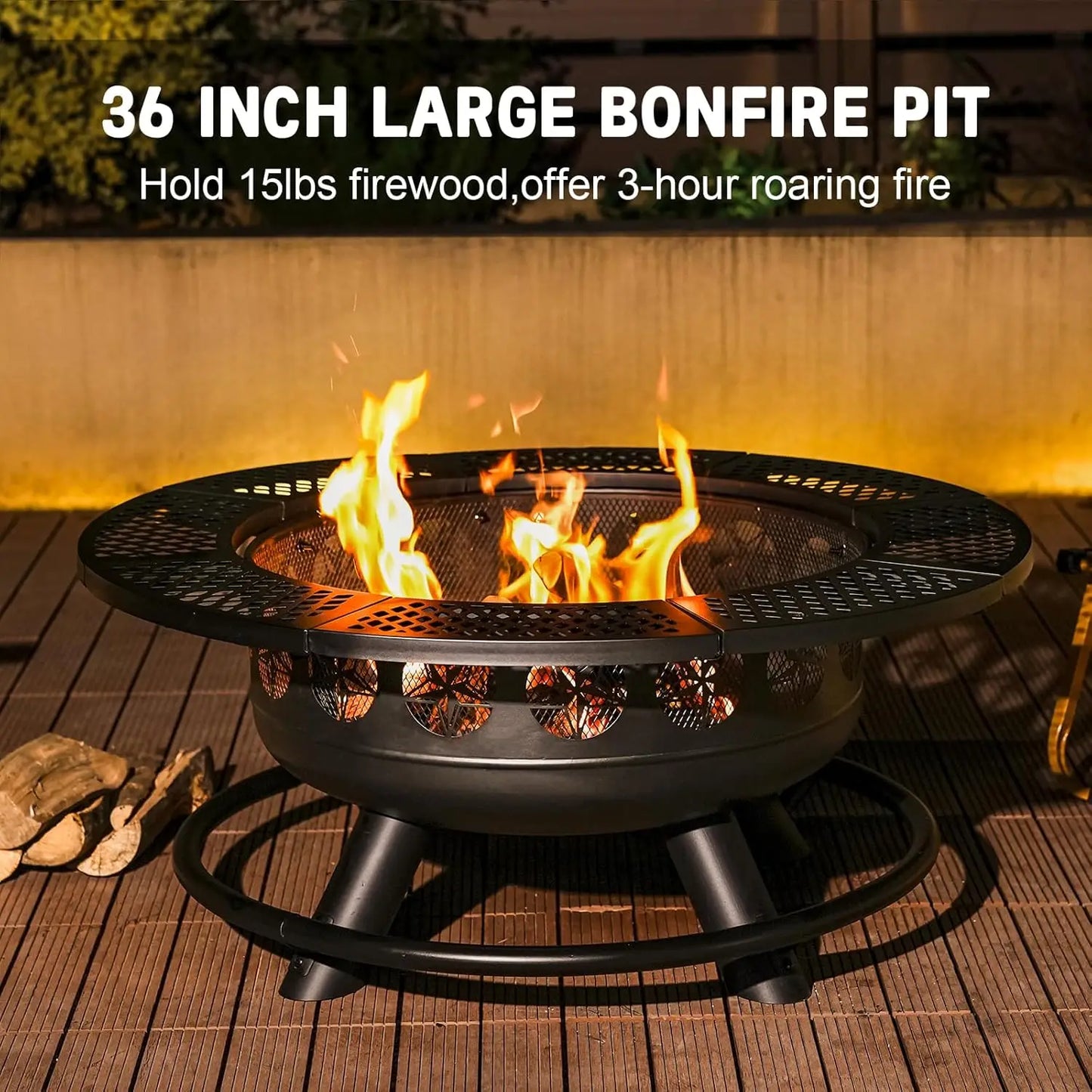 36 Inch Fire Pit with 2 Cooking Grills,Outdoor Wood Burning