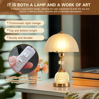“dutcheshomeliving bedside table lamp crystal petal push button switch”