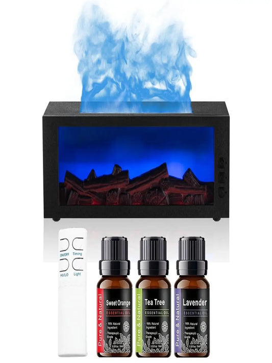 300ml Air Humidifier & Aroma Diffuser with Colorful Fireplace Flame