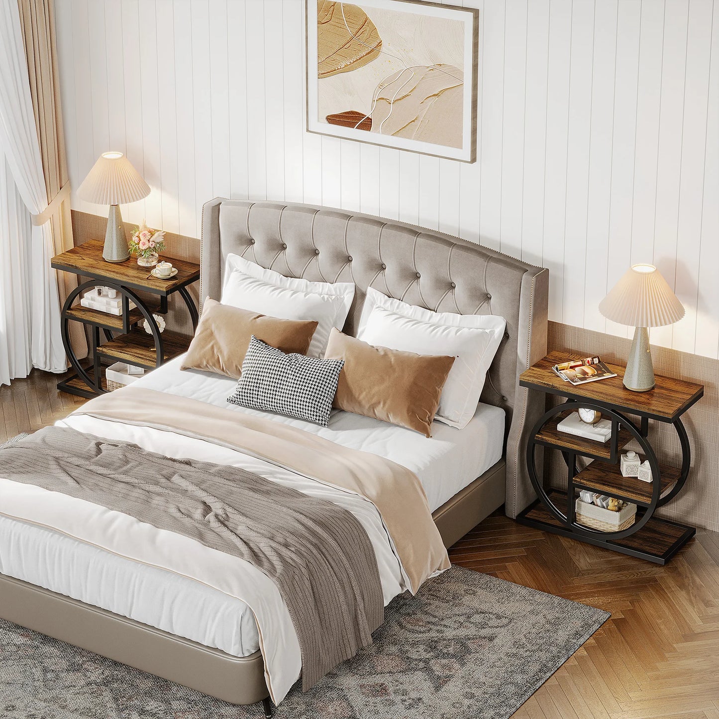 End Table for Living Room, 4-Tier Narrow Side Table with Storage Shelves,