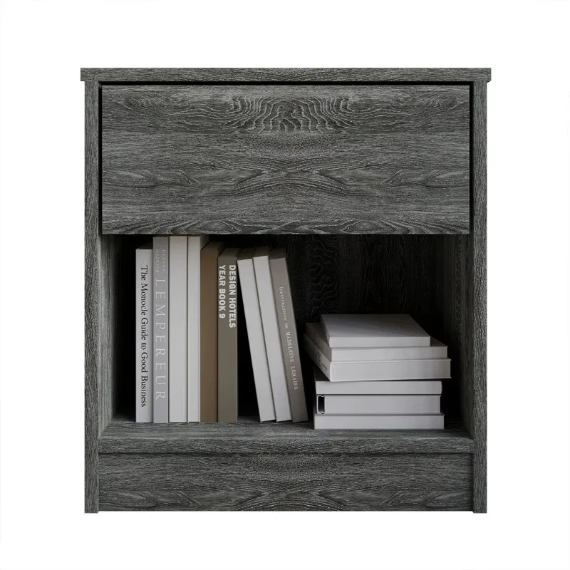 Versatile Wood Side Table for Living Room,  Nightstand with1Drawer, Dark Gray