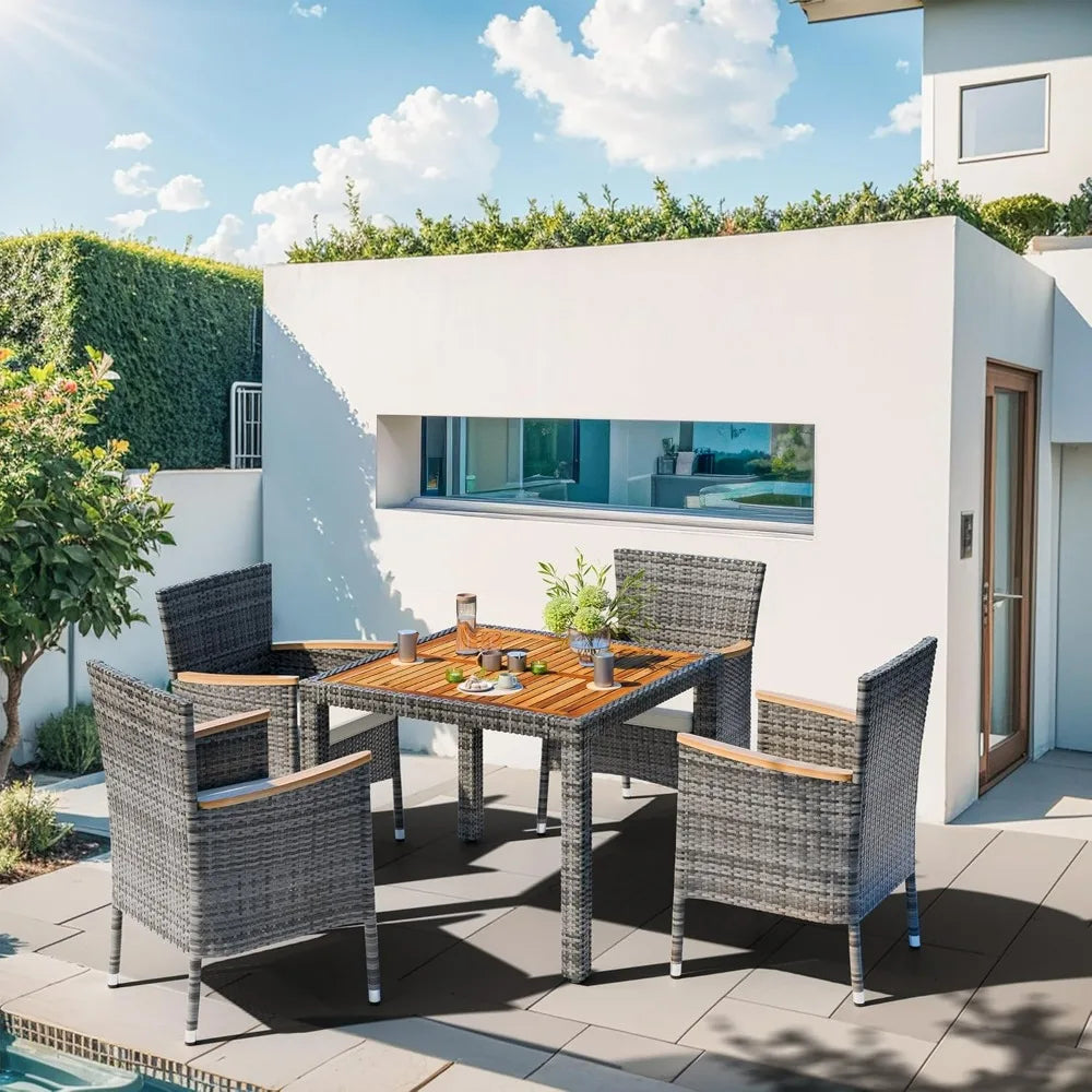 2025new-5-Piece Outdoor Wicker Patio Dining Set