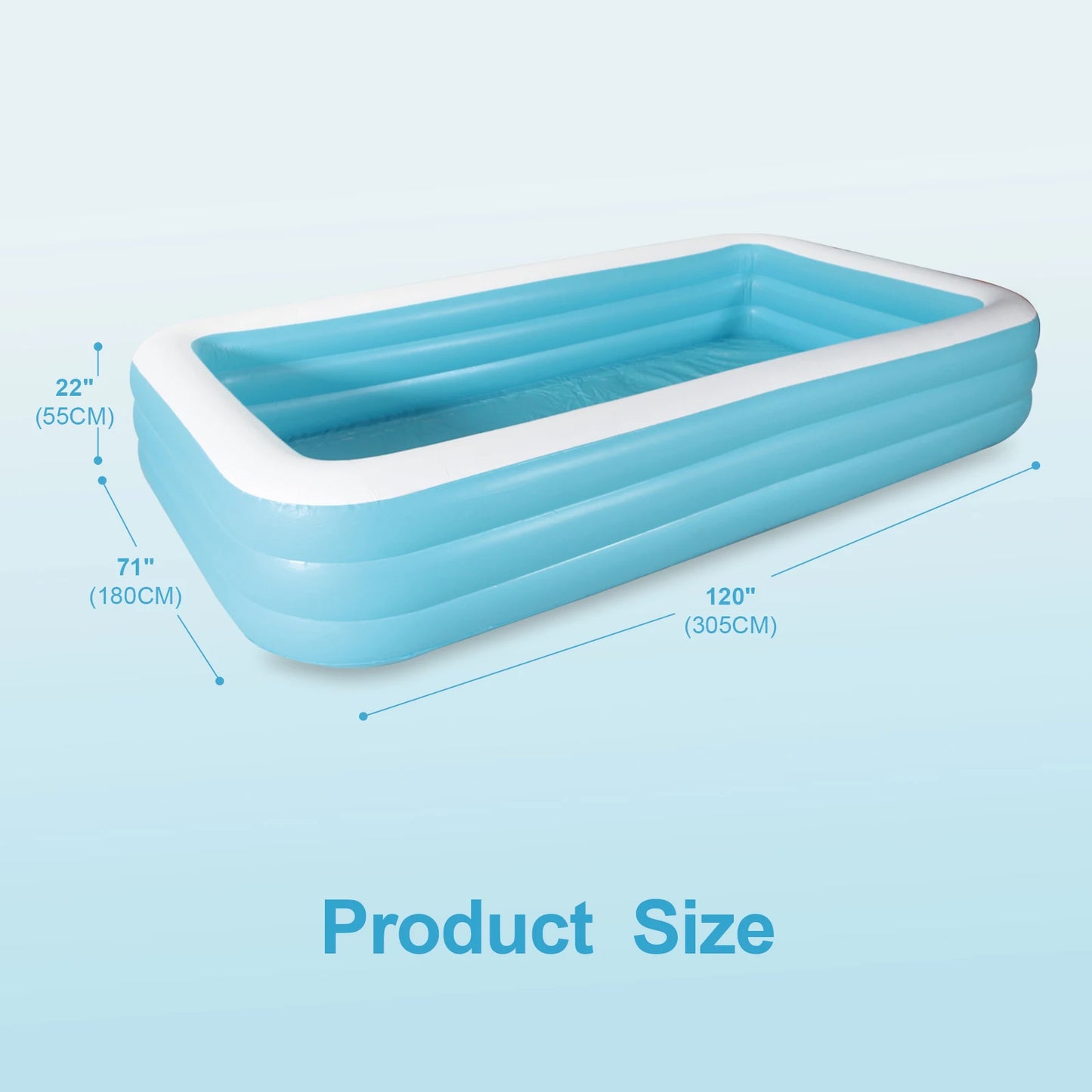 Inflatable swimming Pool for Kids and Adults,120" X 72" X 22"