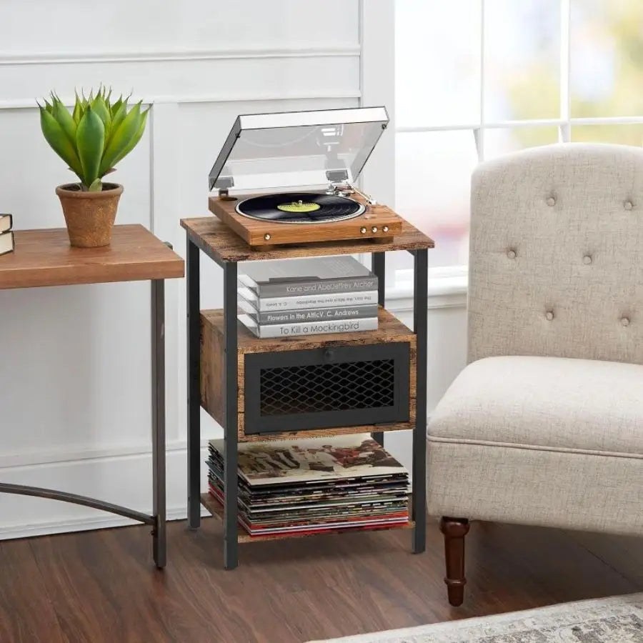 Side Tables with Charging Station and Drawer Set of 2 Night Stands with USB Ports