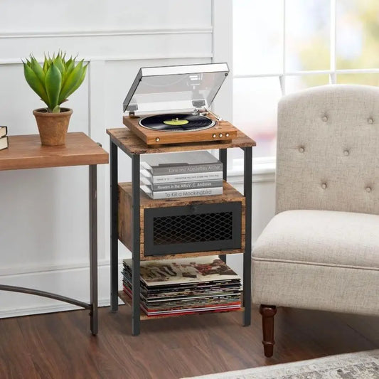 Side Tables with Charging Station and Drawer Set of 2 Night Stands with USB Ports
