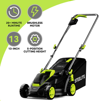 Deli 13" 2-in-1 Lightweight Cordless Lawn Mower  with 21V 4.0Ah Battery and Charger