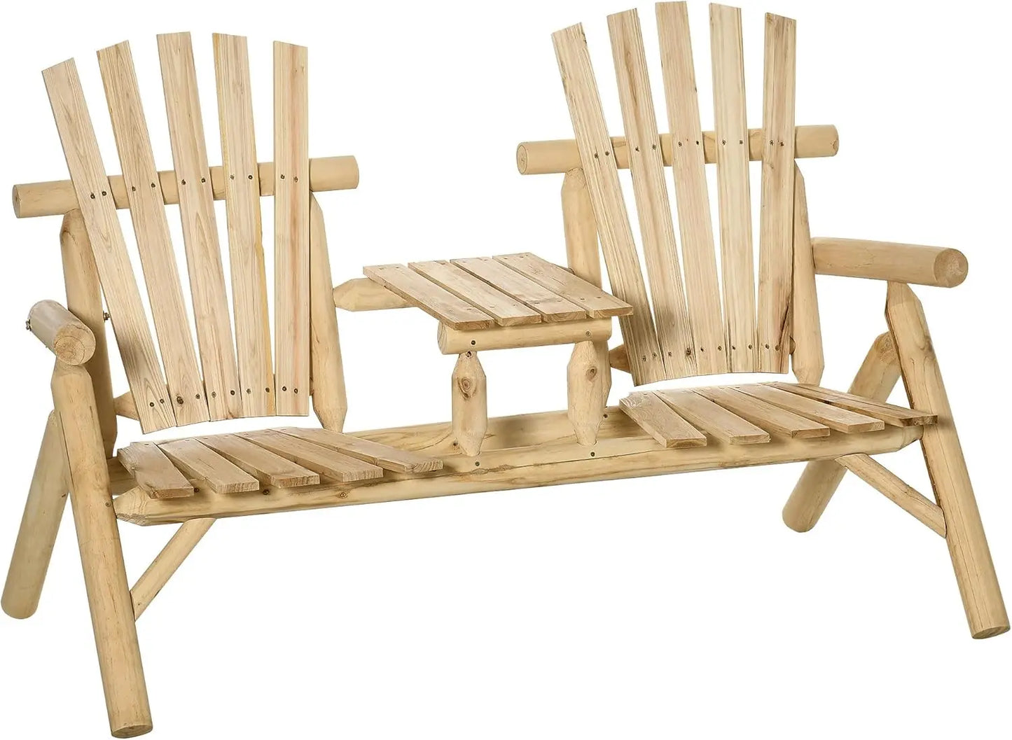 2-Seat Wooden Adirondack Chair, Patio Bench with Table,