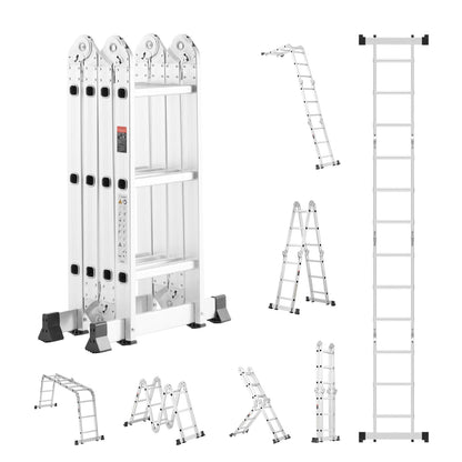 SucceBuy Multi-Purpose Folding Ladder 7-in-1 Tall Step Ladder A Frame Adjustable Telescoping