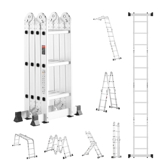 SucceBuy Multi-Purpose Folding Ladder 7-in-1 Tall Step Ladder A Frame Adjustable Telescoping