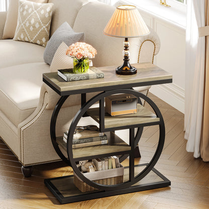End Table for Living Room, 4-Tier Narrow Side Table with Storage Shelves,
