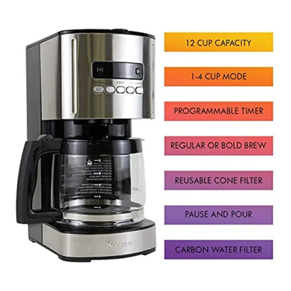 12 Cup Programmable Drip Coffee Maker Auto Shut Off