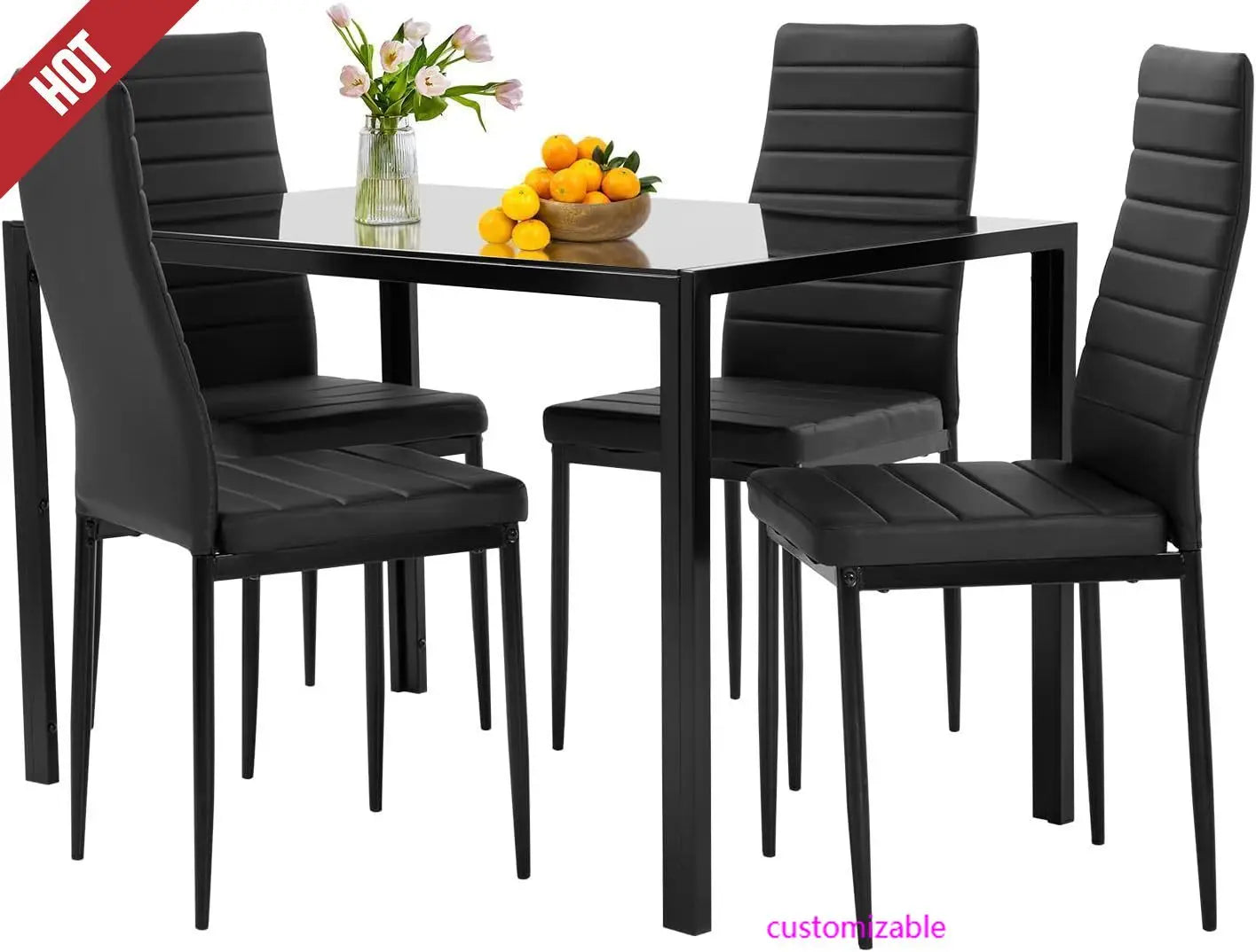 5-Piece Dining Table Set, Space-Saving Design , Faux Leather
