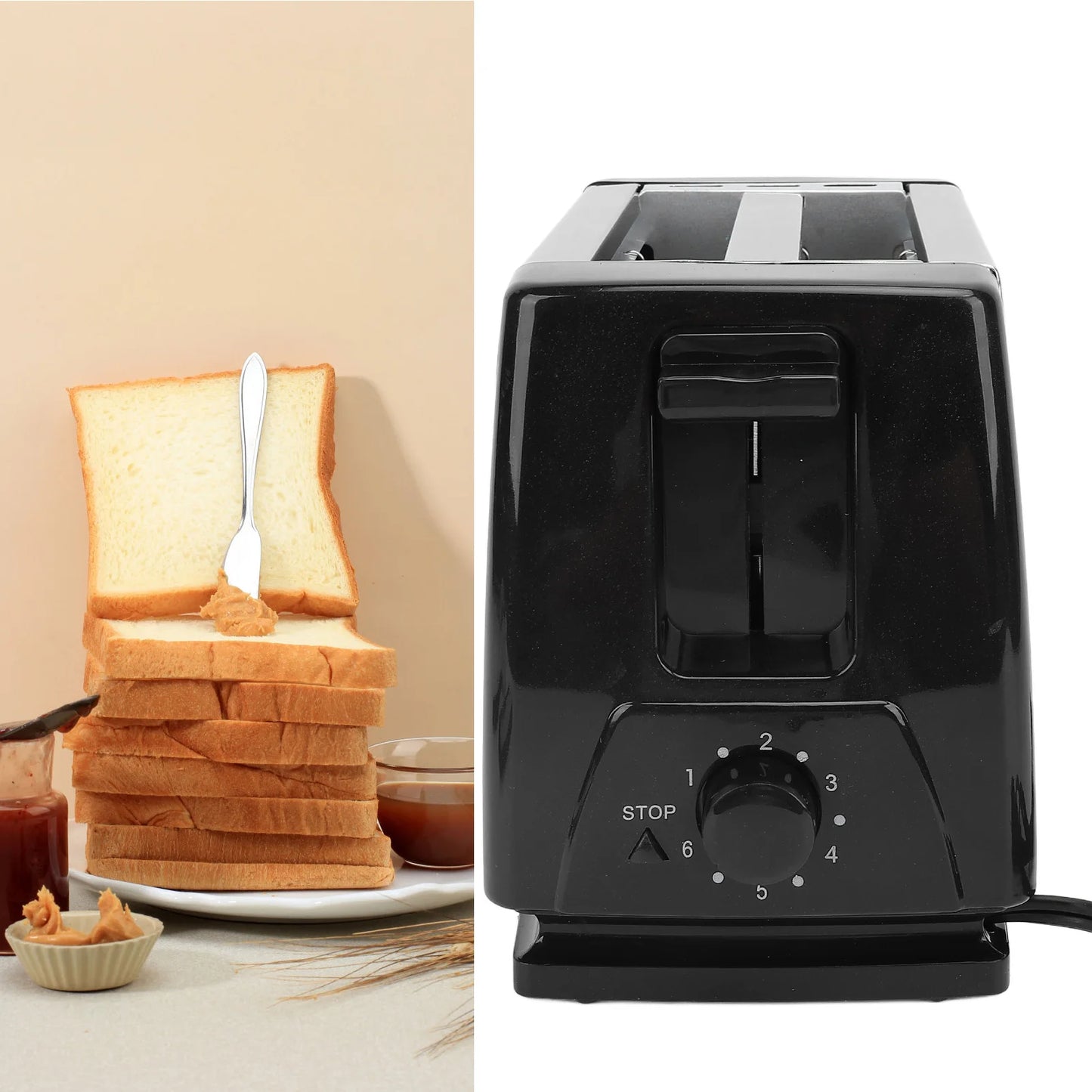 Compact Bread  Portable Stainless Steel Wide Slot 2 Slice Toaster