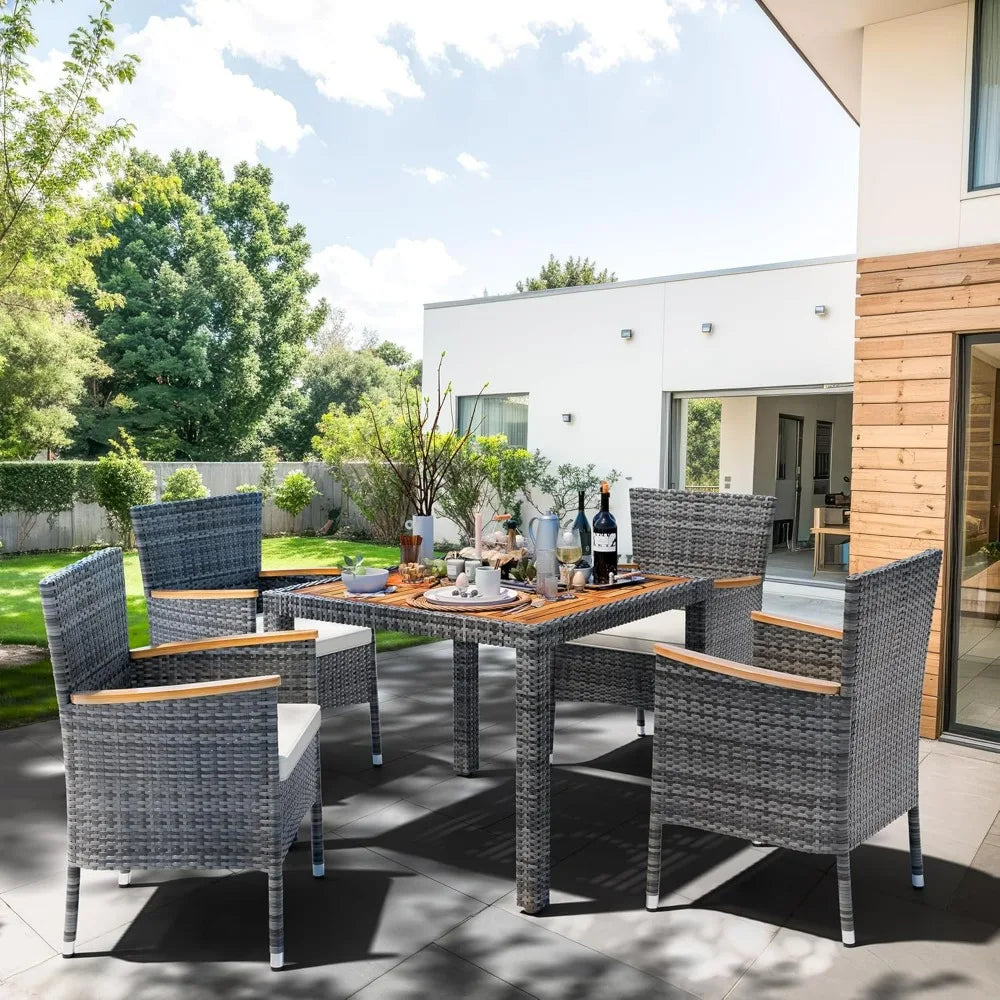 2025new-5-Piece Outdoor Wicker Patio Dining Set