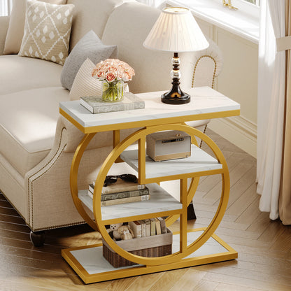 End Table for Living Room, 4-Tier Narrow Side Table with Storage Shelves,
