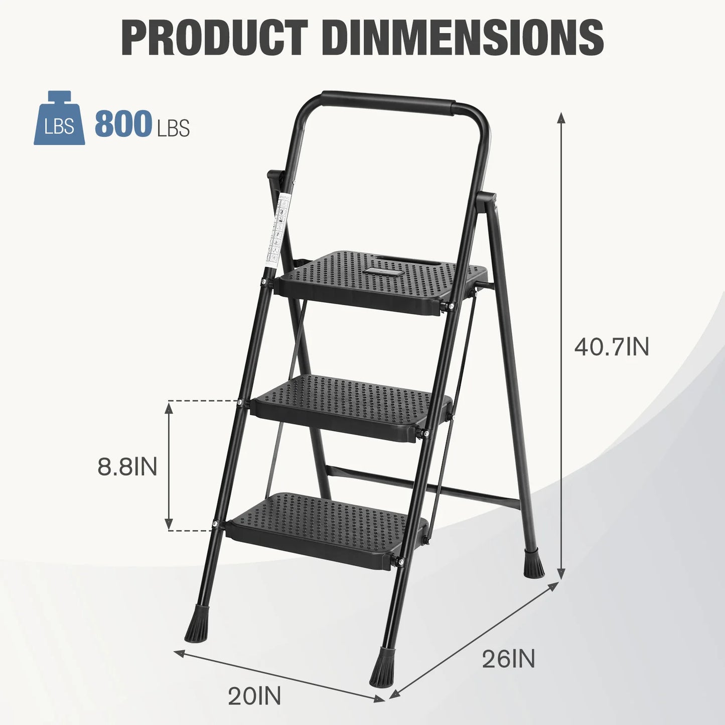 JHK Folding 2/3 Step Ladder Stool with Anti-Slip Pedal 800lbs Capacity Sturdy Steel