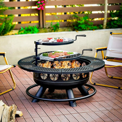 36 Inch Fire Pit with 2 Cooking Grills,Outdoor Wood Burning