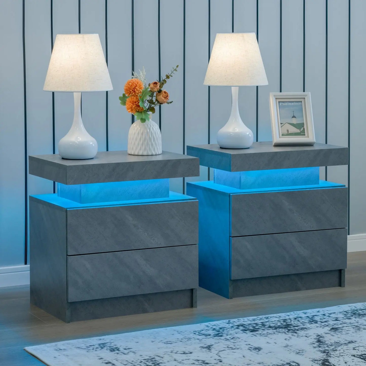 Cubehom Nightstand Set of 2 LED  with 2 Drawers,Night Stand