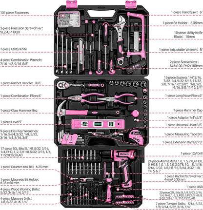 DEKO Home Mechanic Toolbox Power Cordless Drill Hand Repair
