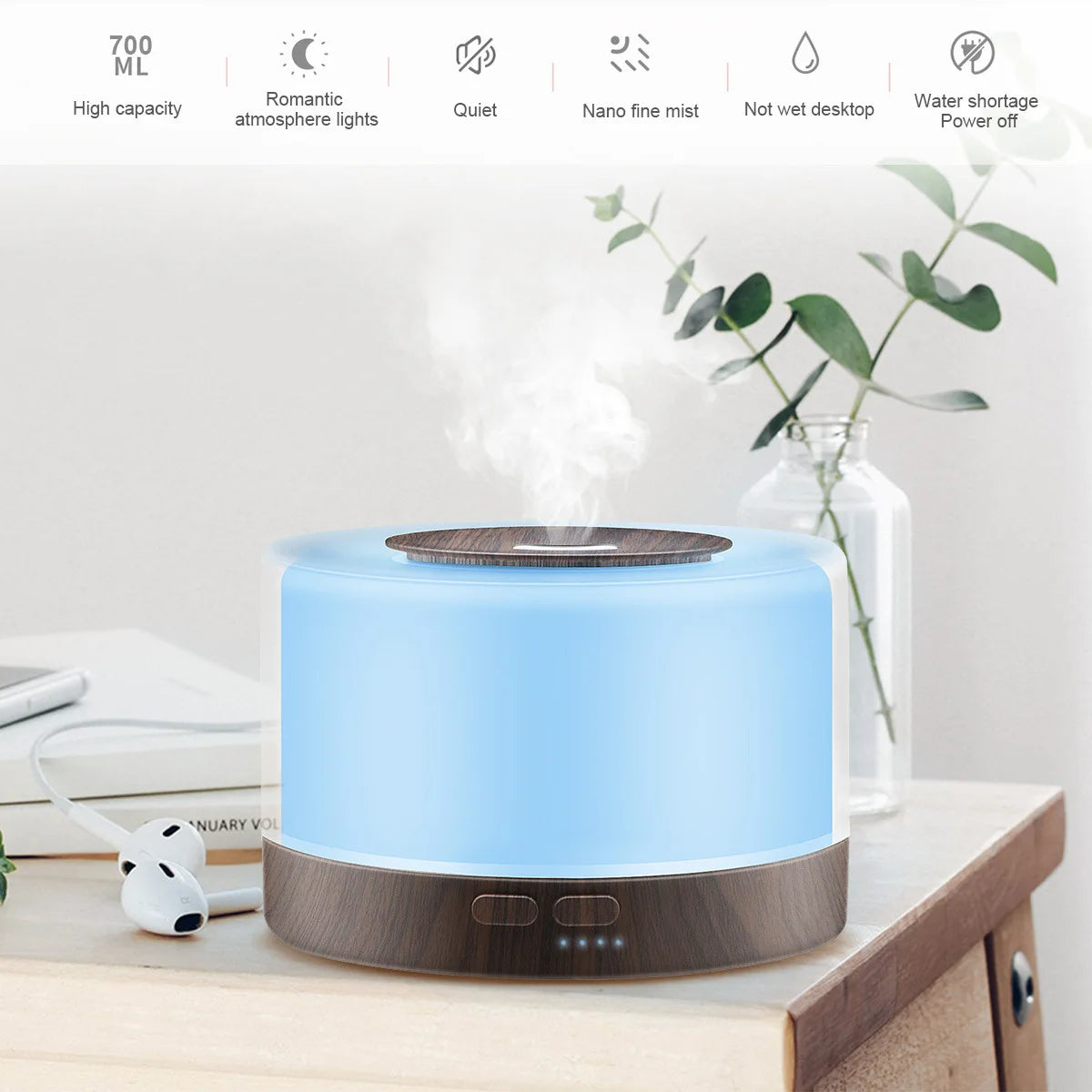 Ultrasonic Essential Oil Diffuser 550ml with 7 colors LED night lights Cool Mist