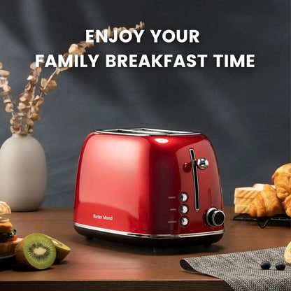 2 Slice Toaster Retro Stainless Steel, 6 Shade Settings, Removable Crumb Tray