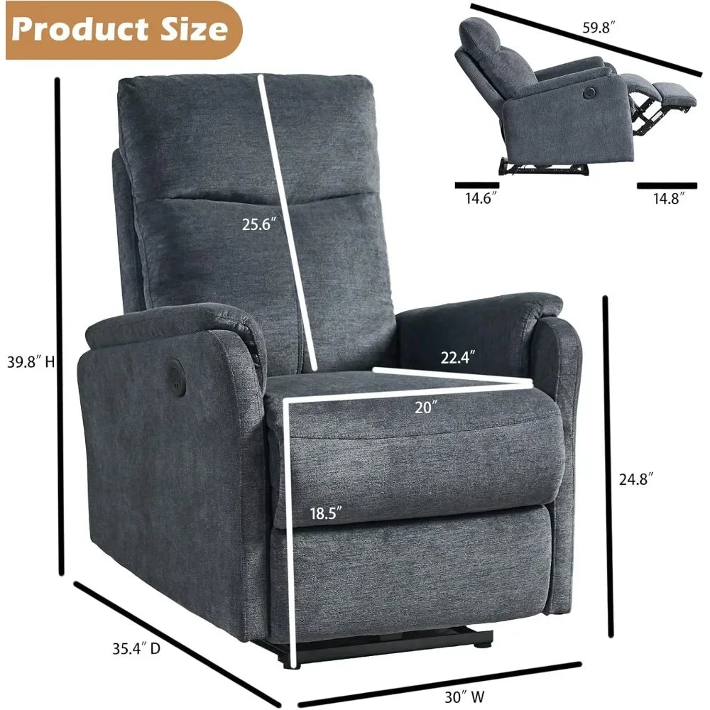 Electric Power Recliner with USB Ports Breathable Fabric