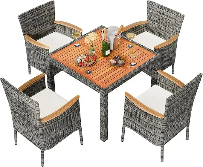 2025new-5-Piece Outdoor Wicker Patio Dining Set