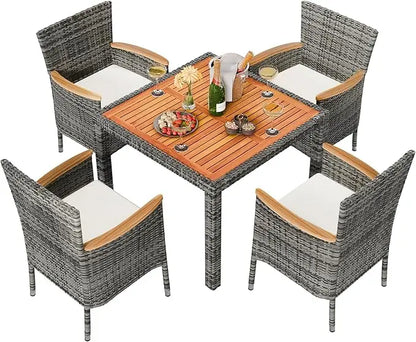 2025new-5-Piece Outdoor Wicker Patio Dining Set