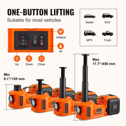 SucceBuy 5T Electric Car Jack Hydraulic  with Electric Impact Wrench Built-in Inflatable Pump, LED Light