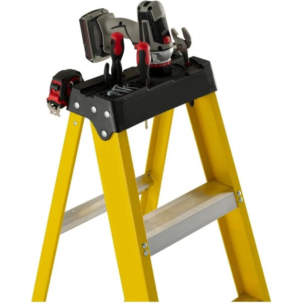 Extended Reach Fiberglass Step Ladder with 12-Foot Reach and 250-Pound Capacity