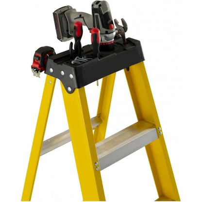 Extended Reach Fiberglass Step Ladder with 12-Foot Reach and 250-Pound Capacity