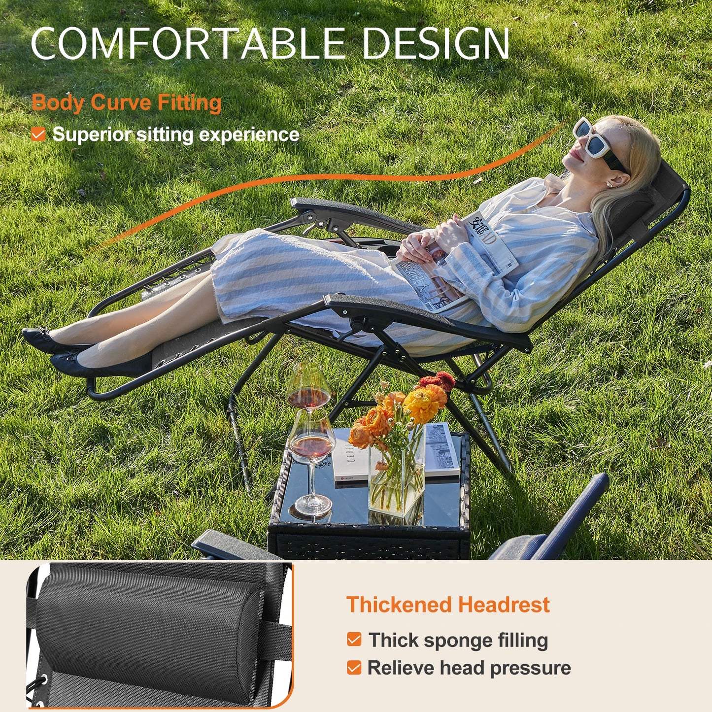 JHK Zero Gravity Set of 2 Portable Recliner