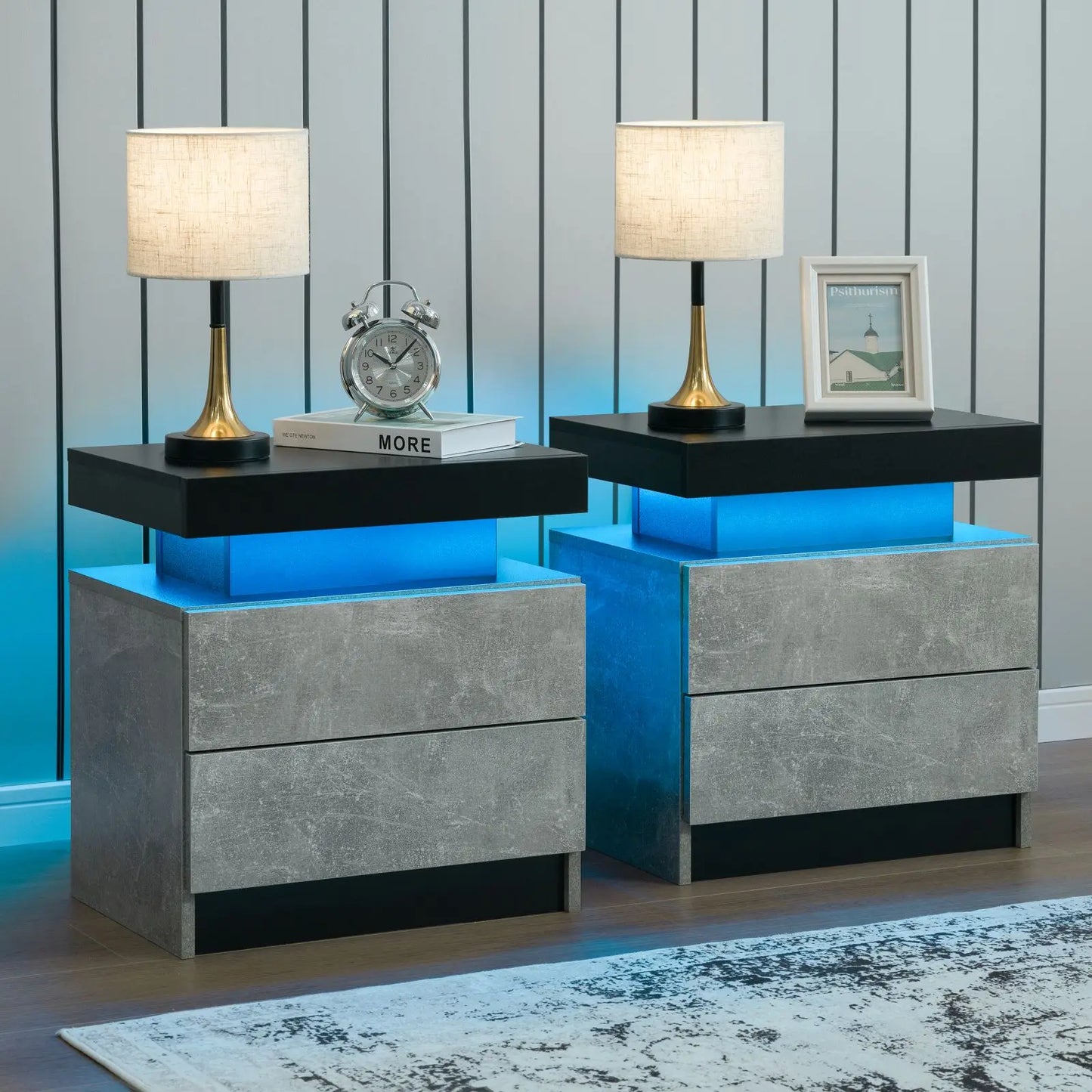 Cubehom Nightstand Set of 2 LED  with 2 Drawers,Night Stand