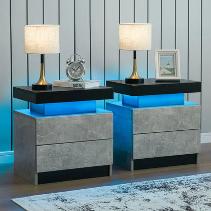 Cubehom Nightstand Set of 2 LED  with 2 Drawers,Night Stand
