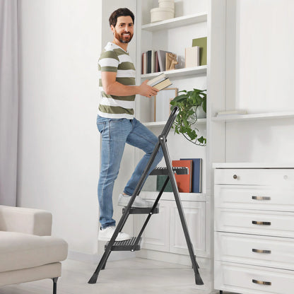 JHK Folding 2/3 Step Ladder Stool with Anti-Slip Pedal 800lbs Capacity Sturdy Steel